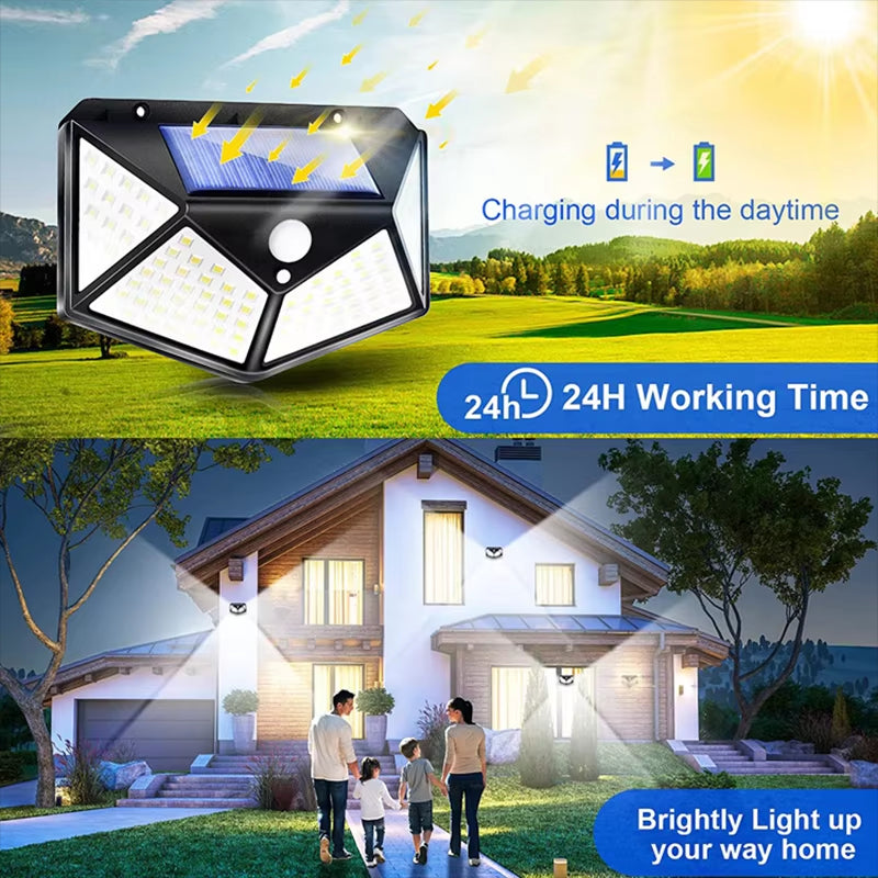 100 LED Solar Wall Light – Outdoor Motion Sensor Street Lamp for Garden & Home