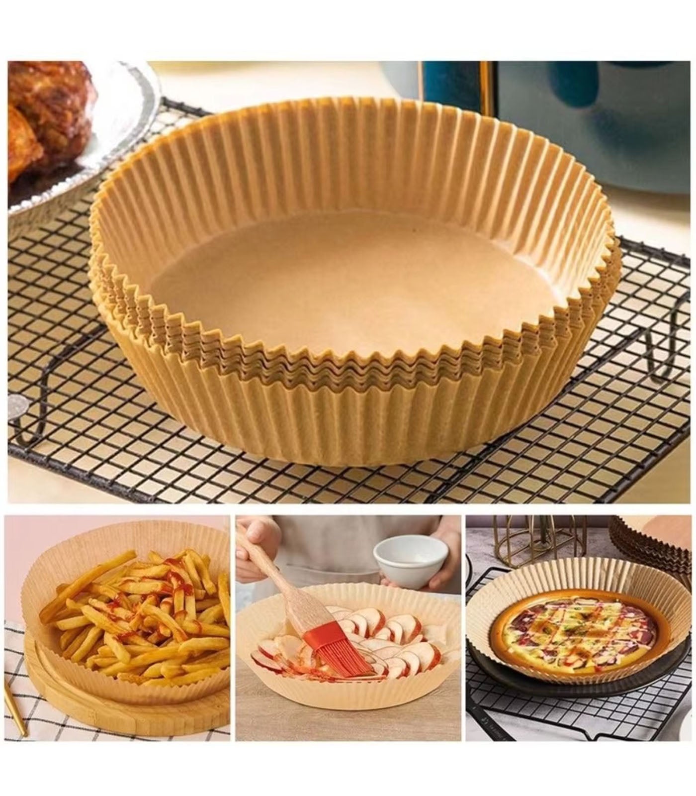 100 Pcs Disposable Air Fryer Paper Liners – Non-Stick, Oil-Proof