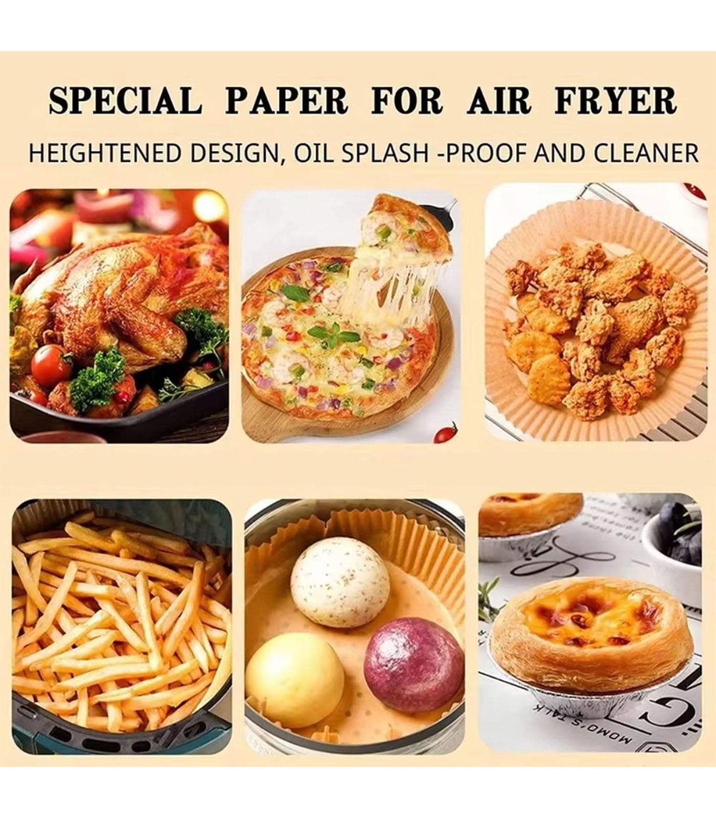 100 Pcs Disposable Air Fryer Paper Liners – Non-Stick, Oil-Proof