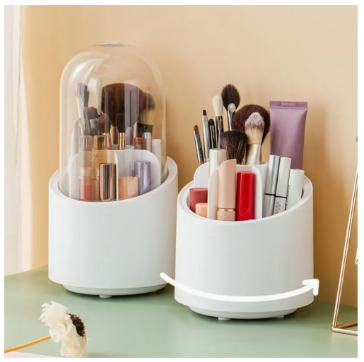 360° Rotating Makeup Brush & Cosmetic Organizer – Portable Desktop Holder for Lipsticks, Eyebrow Pencils, and Brushes