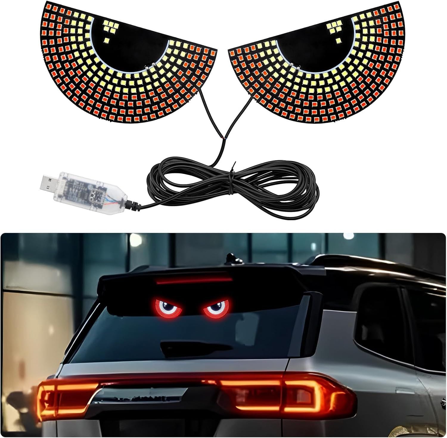 USB Dynamic Devil Eyes Light – Flexible LED Car Windshield Display for Cars & Trucks