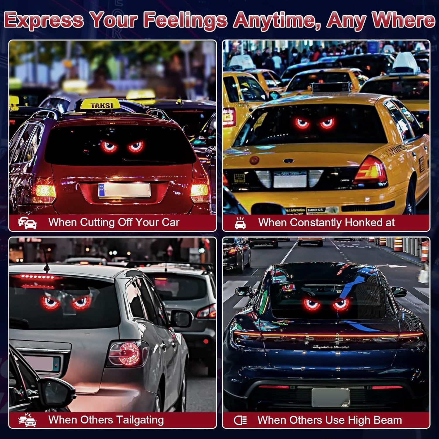 USB Dynamic Devil Eyes Light – Flexible LED Car Windshield Display for Cars & Trucks