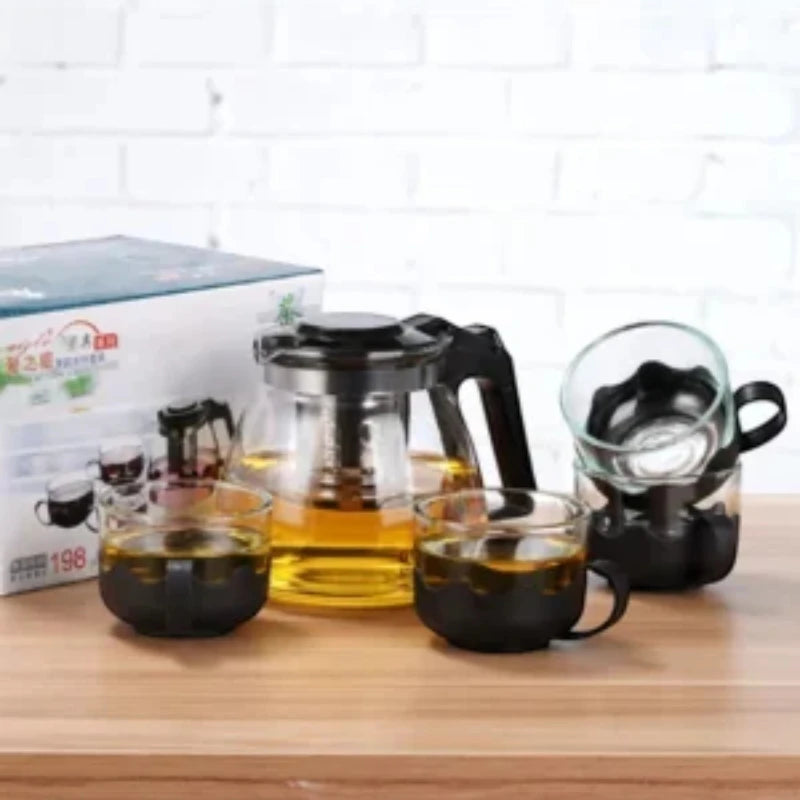 2L Glass Flower Teapot Set 5 Piece Kung Fu Tea Set with Filter