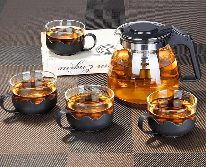 2L Glass Flower Teapot Set 5 Piece Kung Fu Tea Set with Filter