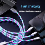 3 in 1 LED Flowing Charging Cable 3A PD – Fast Charger with Glowing Streamer Light