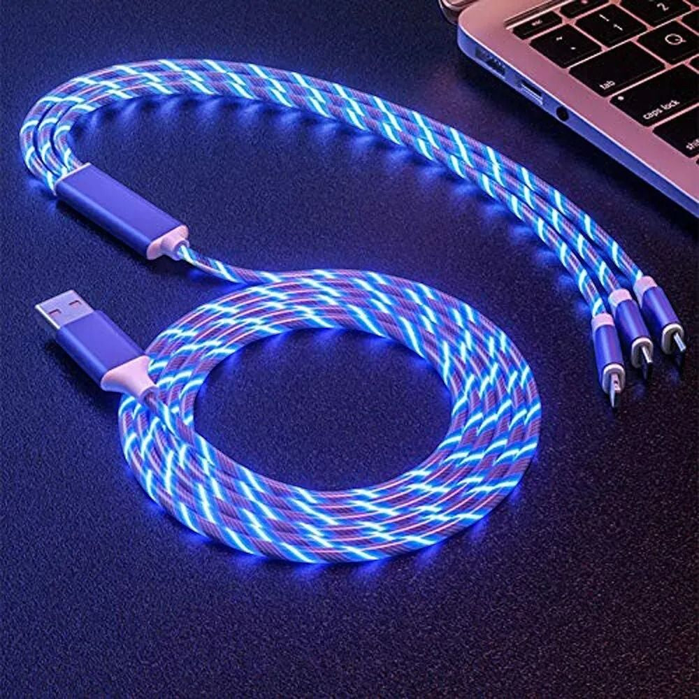3 in 1 LED Flowing Charging Cable 3A PD – Fast Charger with Glowing Streamer Light