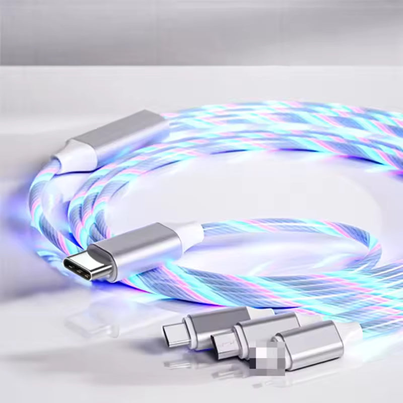 3 in 1 LED Flowing Charging Cable 3A PD – Fast Charger with Glowing Streamer Light