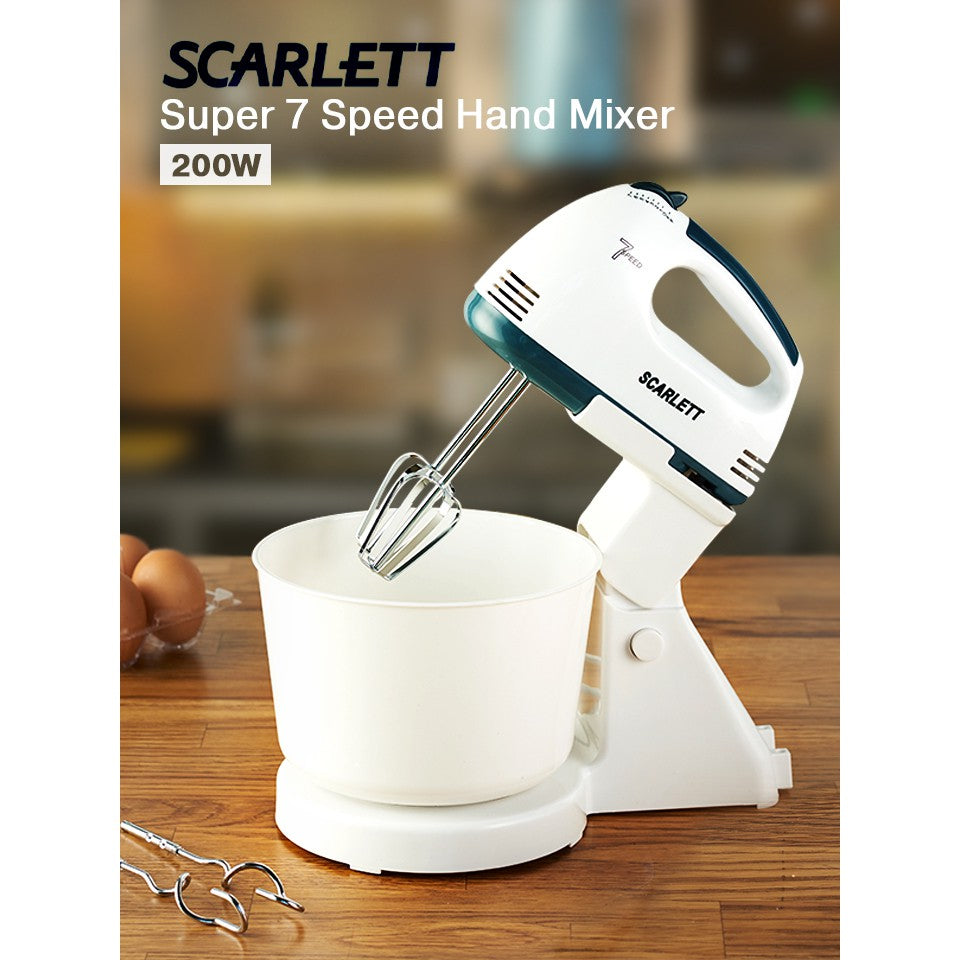 Scarlett 7-Speed Electric Hand Mixer with Bowl – 150W Kitchen Mixer Set