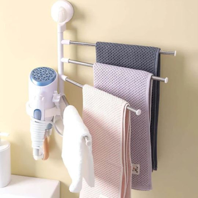5-in-1 Multifunctional Rotating Towel Holder with Hooks – Wall Mounted Space Saver