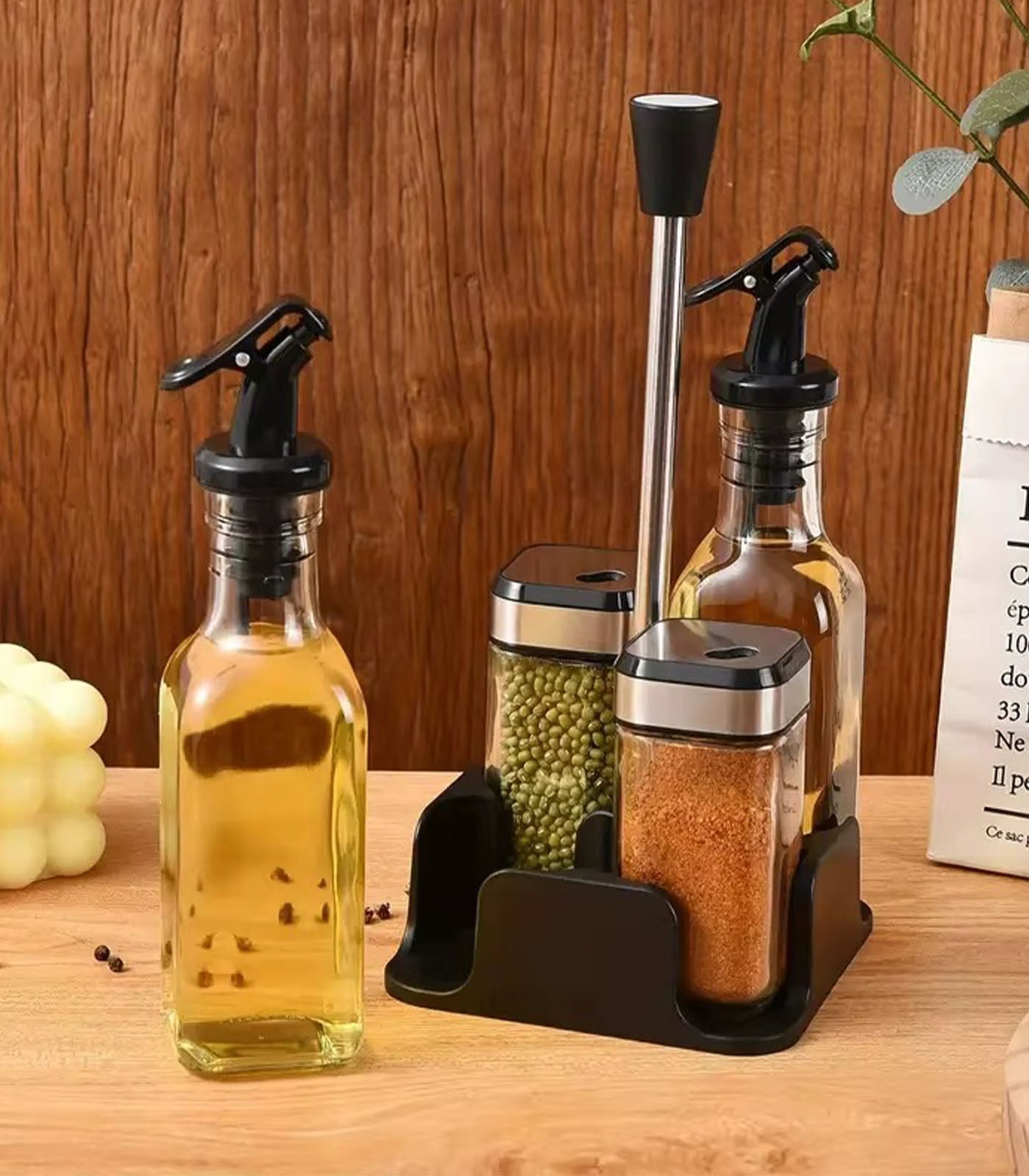 Multi-Function Seasoning Bottle Set – Glass Spice Jar Rack with Handle | Vinegar, Oil, and Sauce Dispenser Organizer