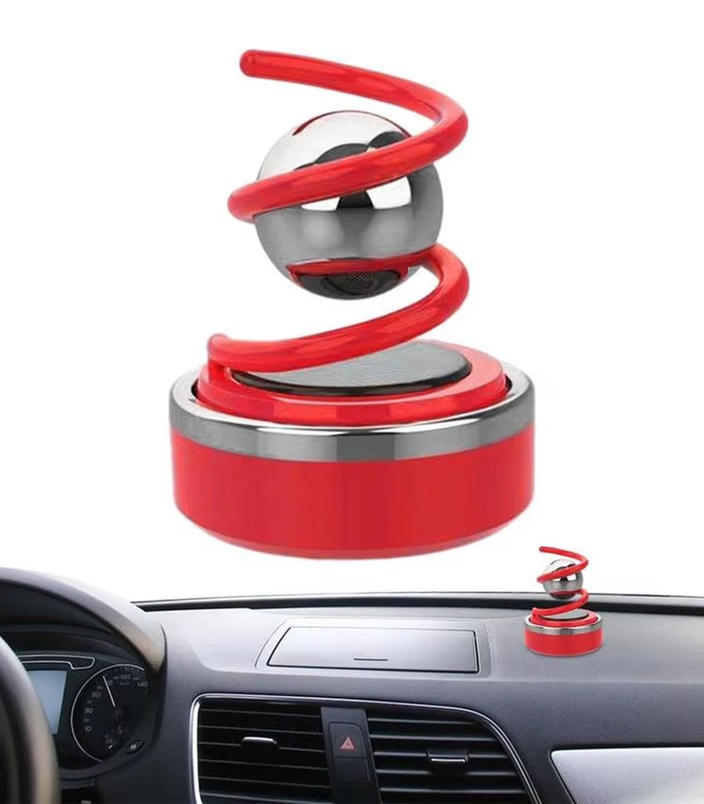 Solar Powered Car Air Freshener – Rotating Ball with Electroplating, No Fading Car Ornament with Spring