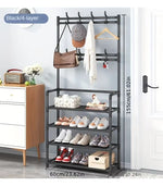 3-in-1 Multi-Layer Storage Shelf – Space-Saving Shoe Rack with Clothes & Hat Hangers for Bedroom or Living Room Organization