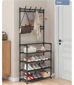 3-in-1 Multi-Layer Storage Shelf – Space-Saving Shoe Rack with Clothes & Hat Hangers for Bedroom or Living Room Organization