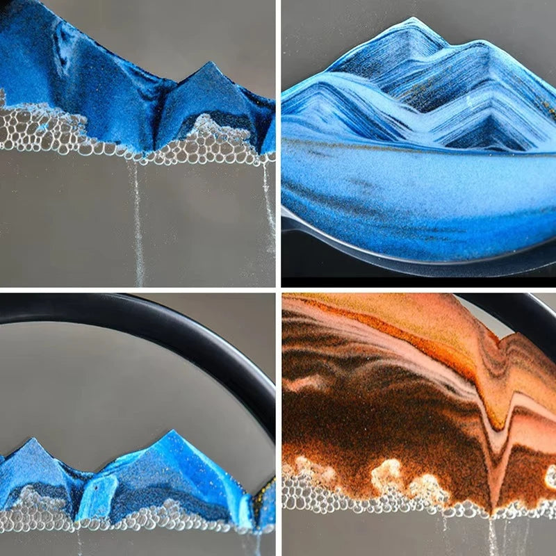 3D Rotating Quicksand Art Hourglass – Liquid Sandscape Timer for Home &amp; Office Decor