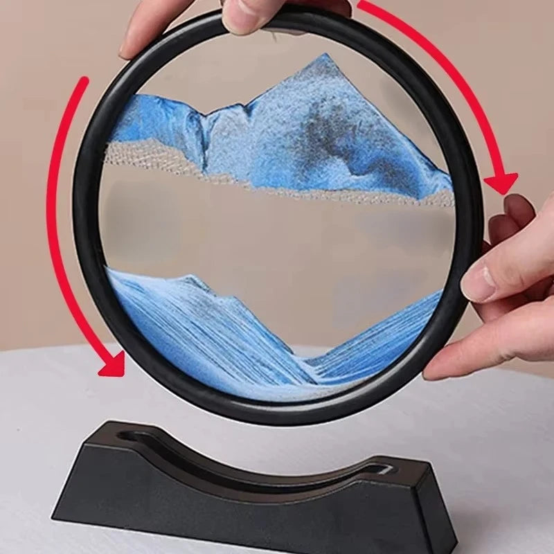 3D Rotating Quicksand Art Hourglass – Liquid Sandscape Timer for Home &amp; Office Decor