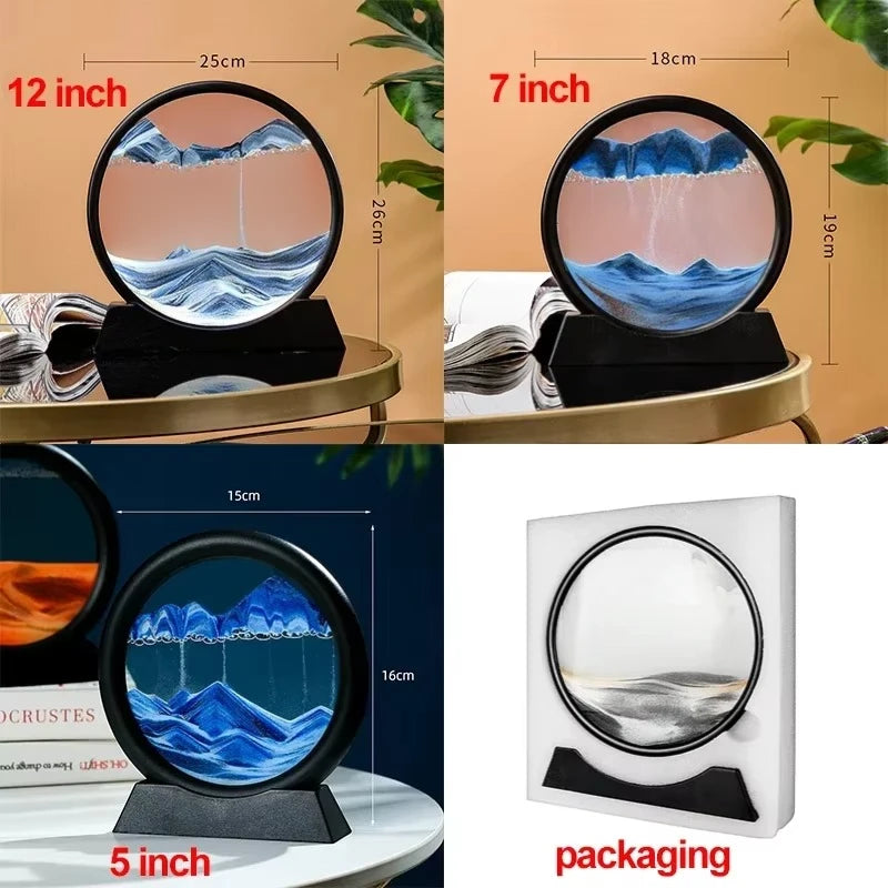 3D Rotating Quicksand Art Hourglass – Liquid Sandscape Timer for Home &amp; Office Decor