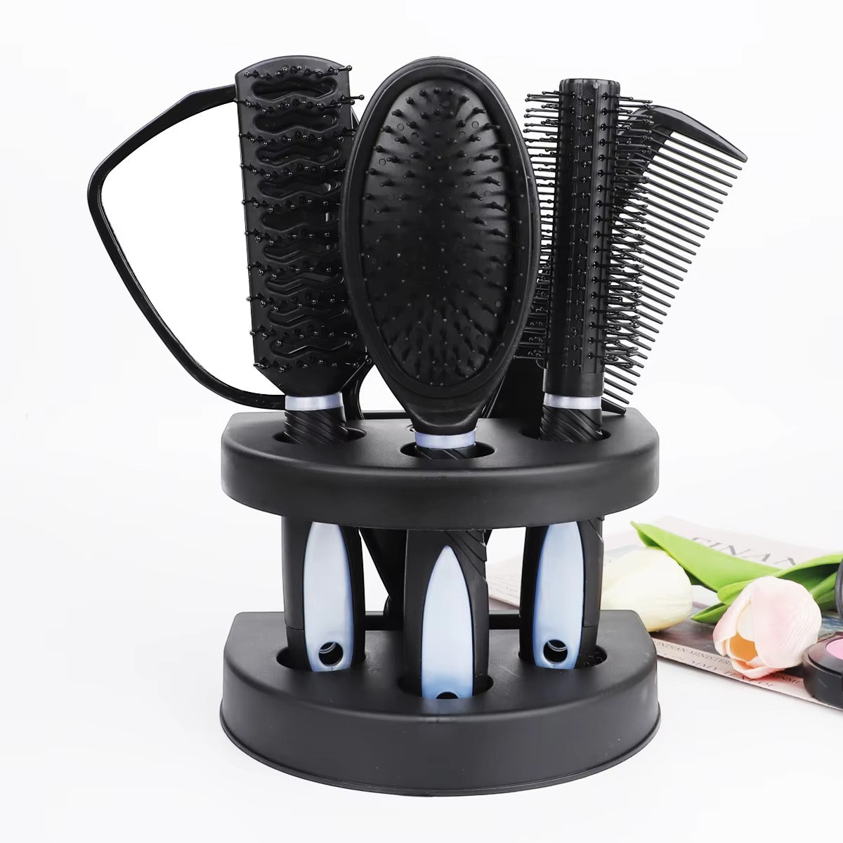 5-Piece Hair Comb Set with Mirror – Air Cushion Massage Comb, Curly Hair Fluffy Brush for Women & Girls