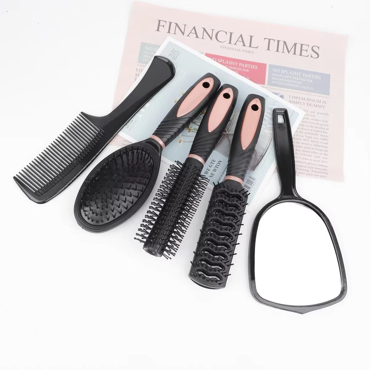 5-Piece Hair Comb Set with Mirror – Air Cushion Massage Comb, Curly Hair Fluffy Brush for Women & Girls