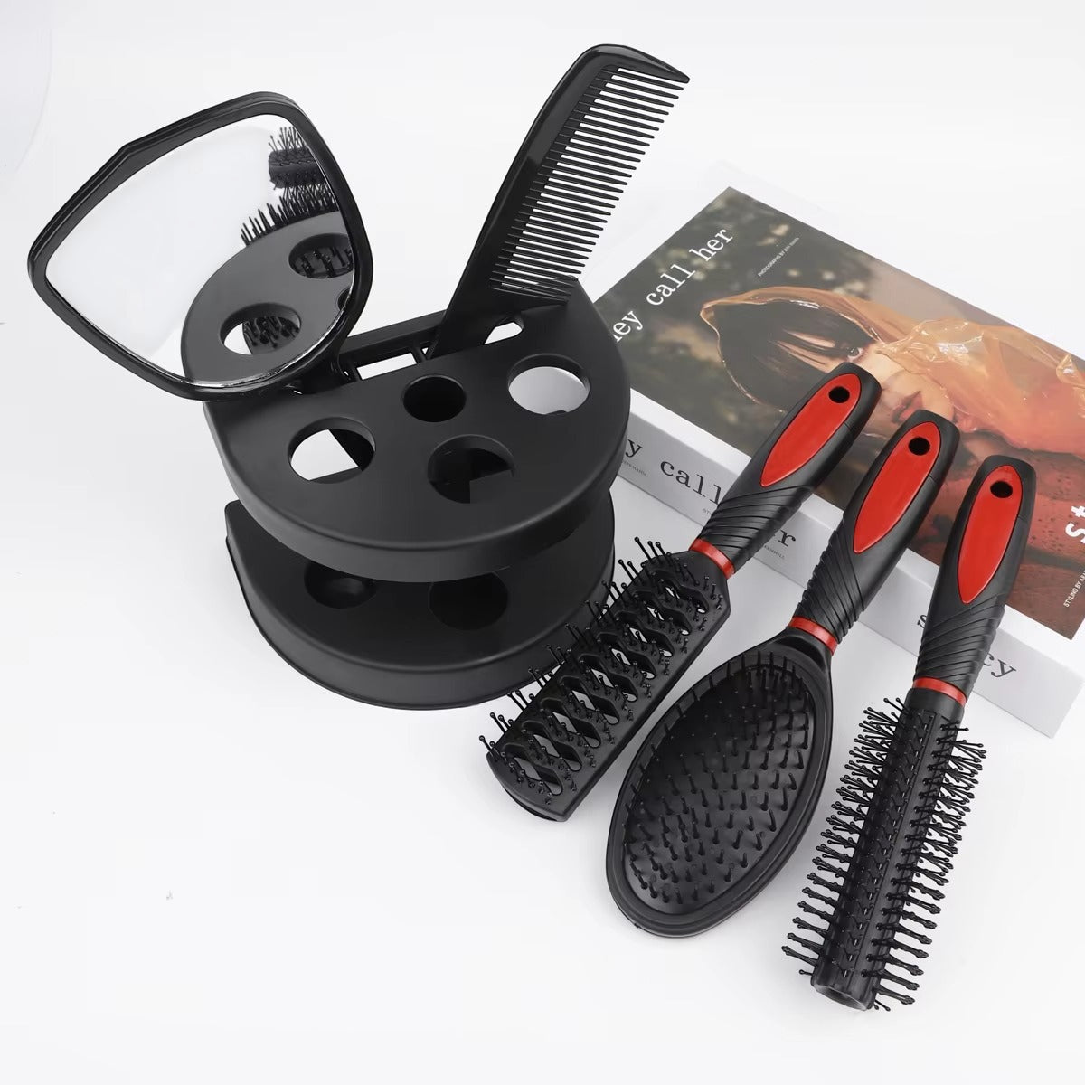 5-Piece Hair Comb Set with Mirror – Air Cushion Massage Comb, Curly Hair Fluffy Brush for Women & Girls