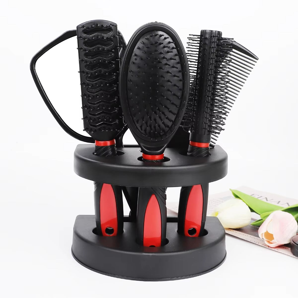 5-Piece Hair Comb Set with Mirror – Air Cushion Massage Comb, Curly Hair Fluffy Brush for Women & Girls