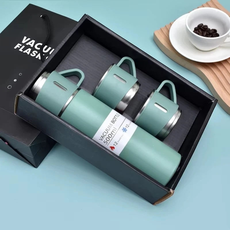 500ml Stainless Steel Vacuum Flask Gift Set – Thermal Insulated Bottle & Couple Cup