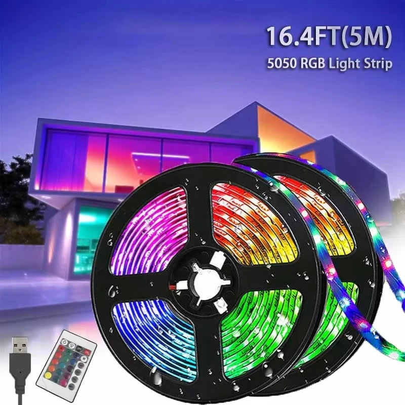 5M USB RGB LED Strip Light with Remote - TV Backlight, Gaming Room, Party