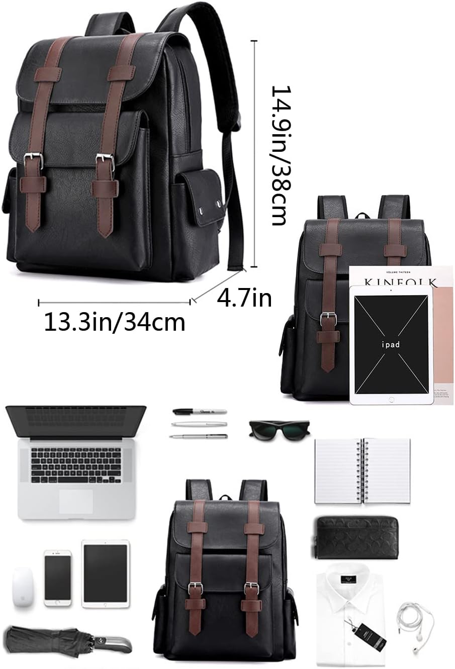Vintage Leather Laptop Backpack – Waterproof Anti-Theft Business Travel Backpack for Men & Women (15.6")