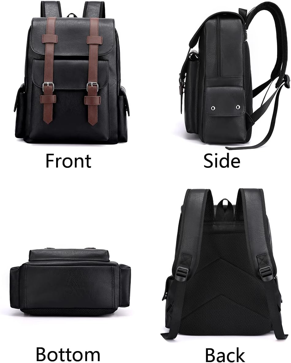 Vintage Leather Laptop Backpack – Waterproof Anti-Theft Business Travel Backpack for Men & Women (15.6")