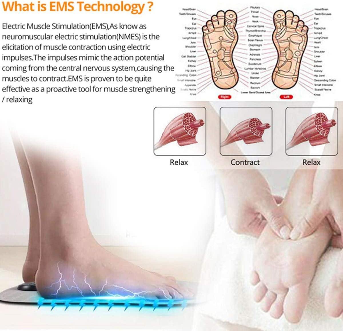 EMS Electric Foot Massager for Feet & Legs – Portable Foldable Muscle Stimulator Massage Mat with 8 Modes