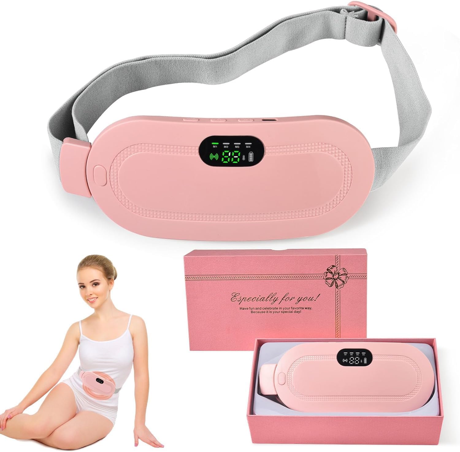 Electric Period Pain Relief Belt with Heat & Vibration – Rechargeable Menstrual Cramp Massager