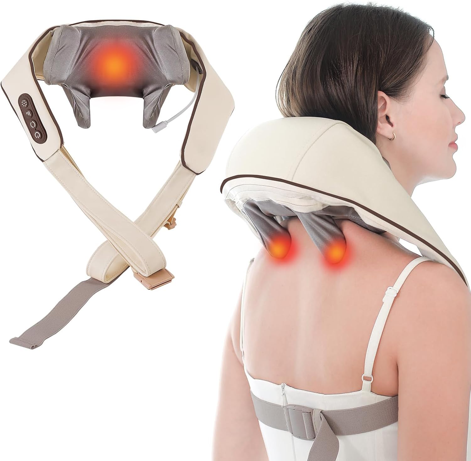 Shiatsu Neck &amp; Shoulder Massager with Heat – Deep Tissue Kneading Back &amp; Body Massage Device