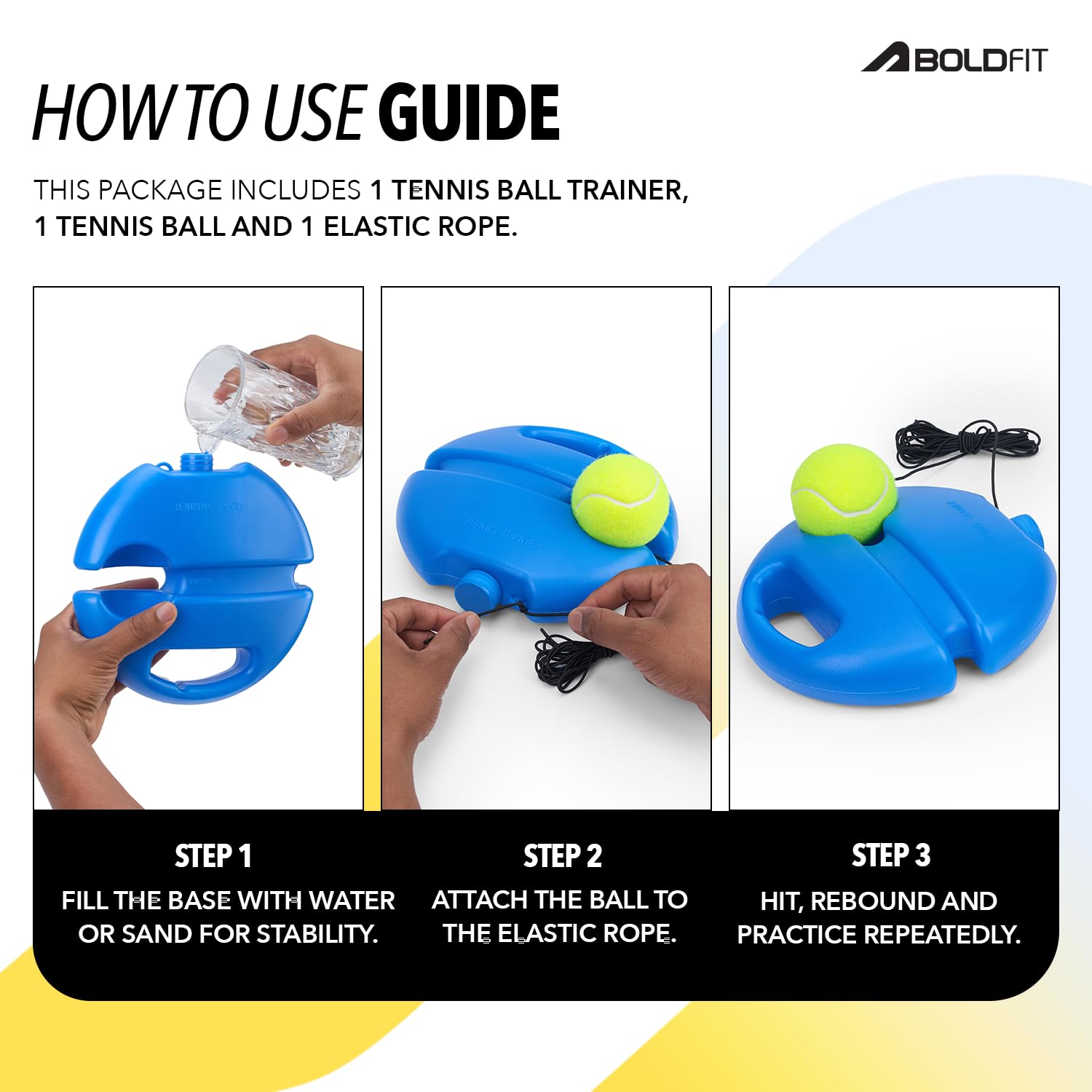 BoldFit Tennis Rebound Trainer Ball Set – Solo Practice Training Equipment for Kids & Adults