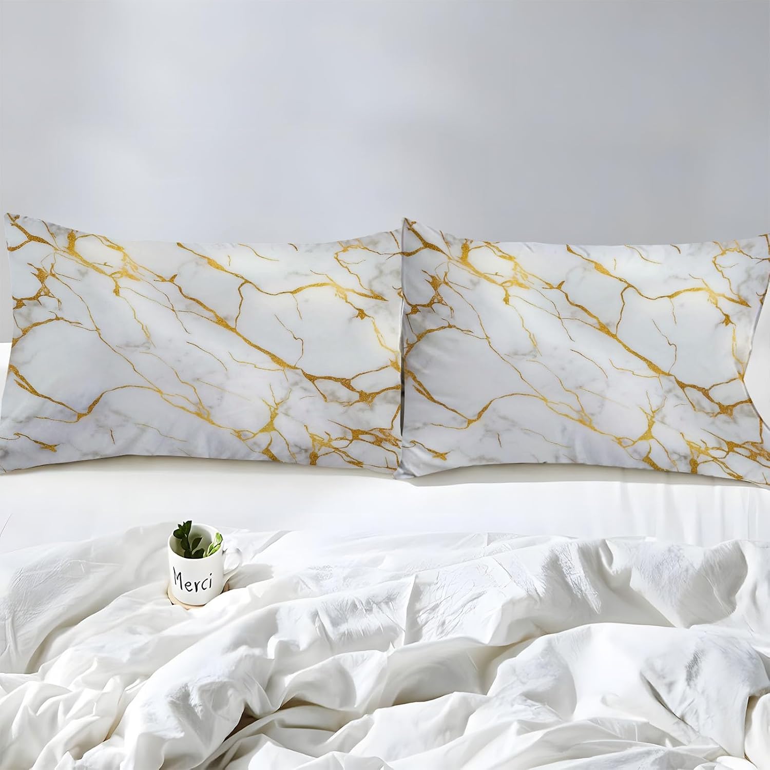 Luxury Marble Print Bed Sheet Set – Soft Microfiber Fitted Bedding Set with Pillowcases (All Sizes)