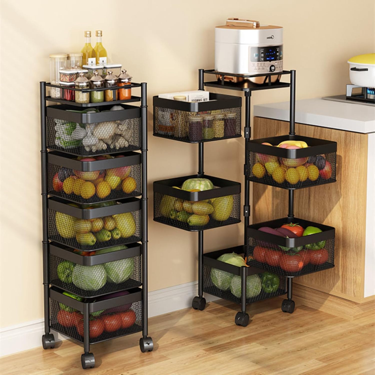 5 Tier Rolling Kitchen Storage Cart – Multi-Purpose Metal Utility Organizer with Wheels