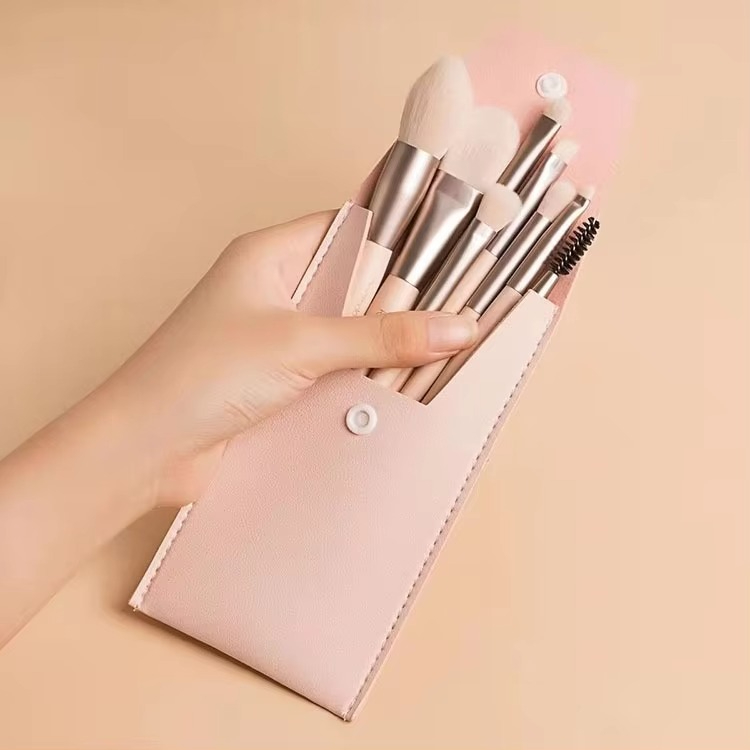 8-Piece Mini Makeup Brush Set with Portable Snap Bag
