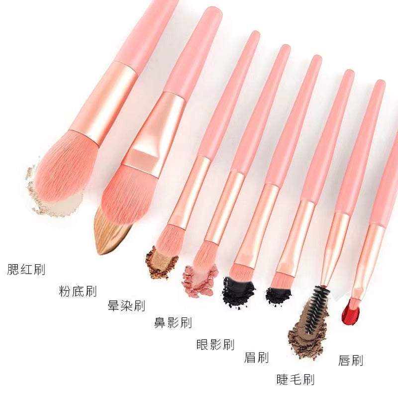 8-Piece Mini Makeup Brush Set with Portable Snap Bag