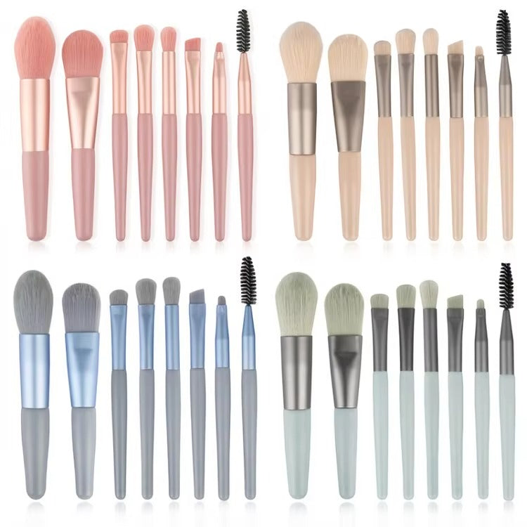 8-Piece Mini Makeup Brush Set with Portable Snap Bag