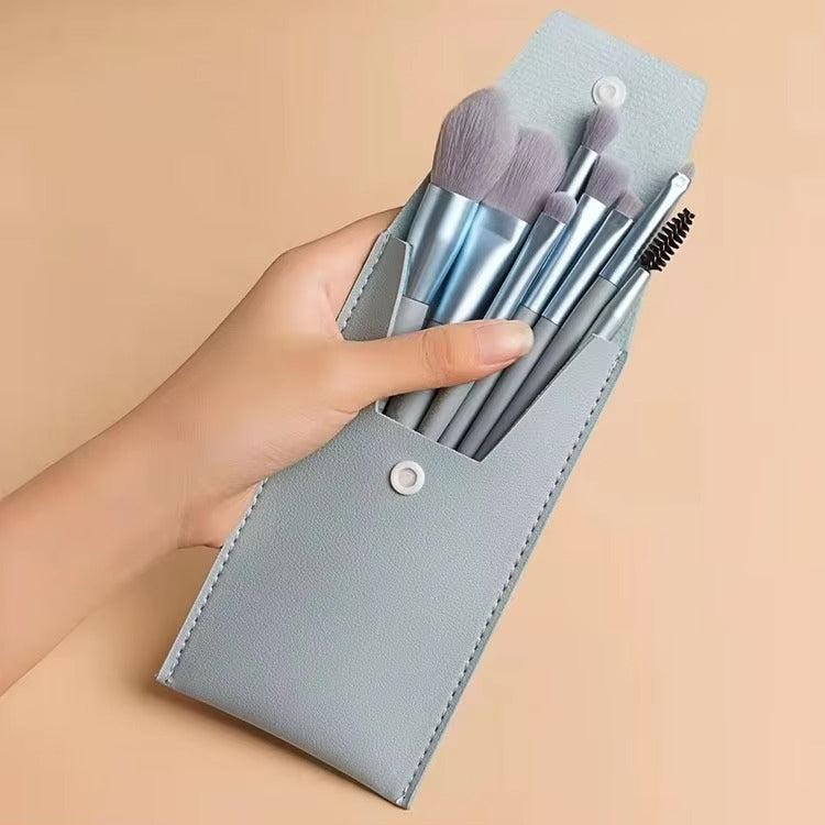 8-Piece Mini Makeup Brush Set with Portable Snap Bag