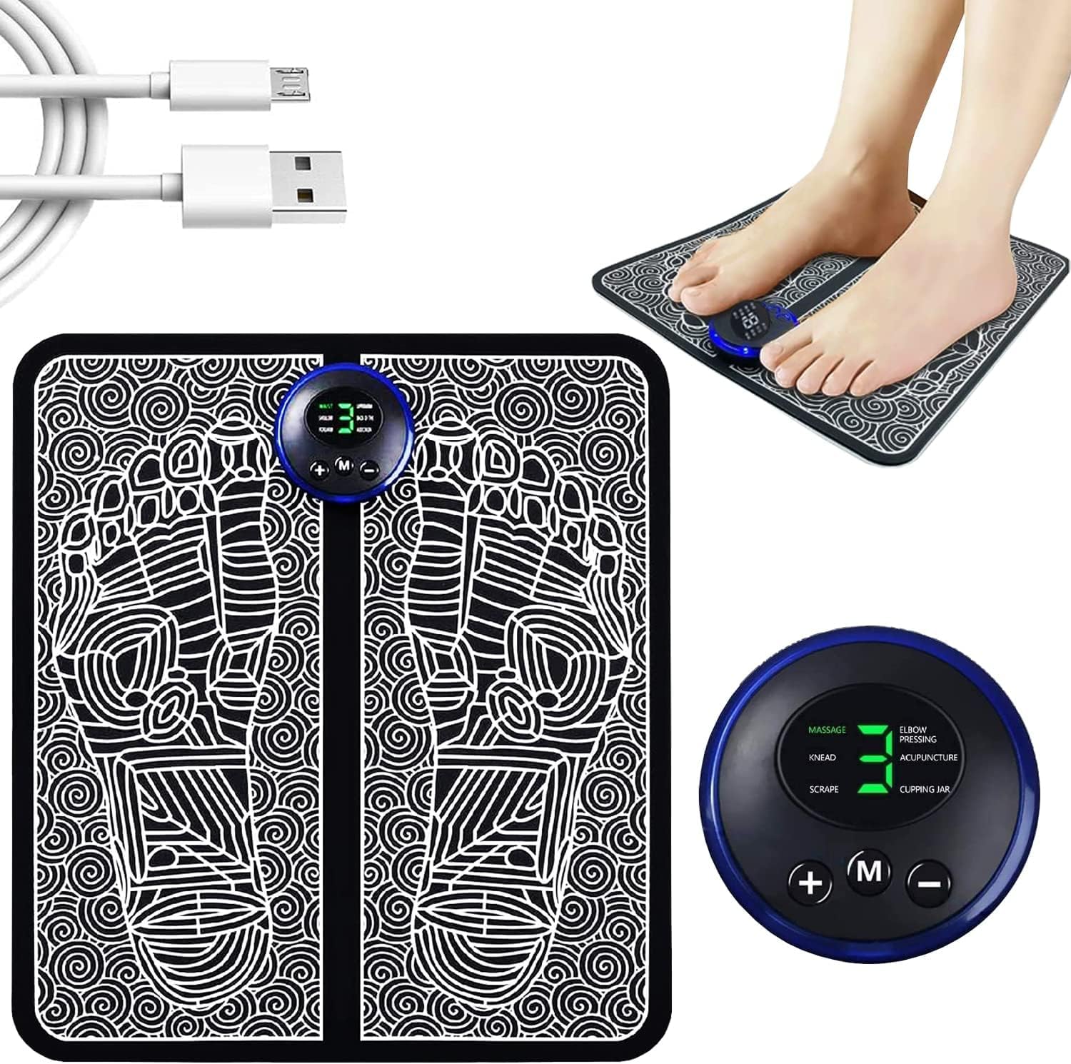 EMS Electric Foot Massager for Feet & Legs – Portable Foldable Muscle Stimulator Massage Mat with 8 Modes