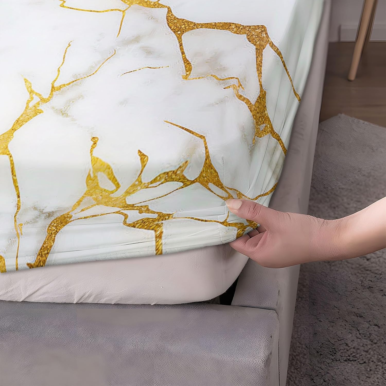 Luxury Marble Print Bed Sheet Set – Soft Microfiber Fitted Bedding Set with Pillowcases (All Sizes)