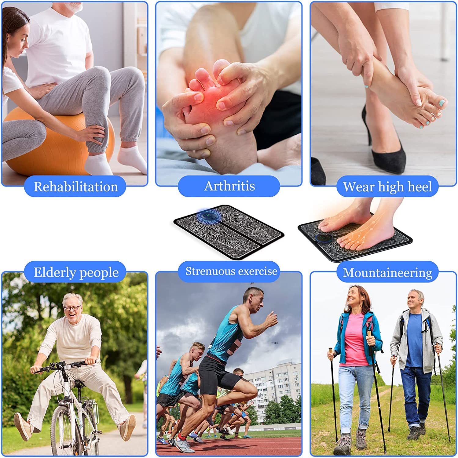 EMS Electric Foot Massager for Feet & Legs – Portable Foldable Muscle Stimulator Massage Mat with 8 Modes