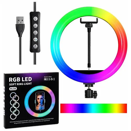 RGB LED Selfie Ring Light with Adjustable Phone Holder – USB Powered Dimmable Fill Light for TikTok, YouTube & Live Streaming