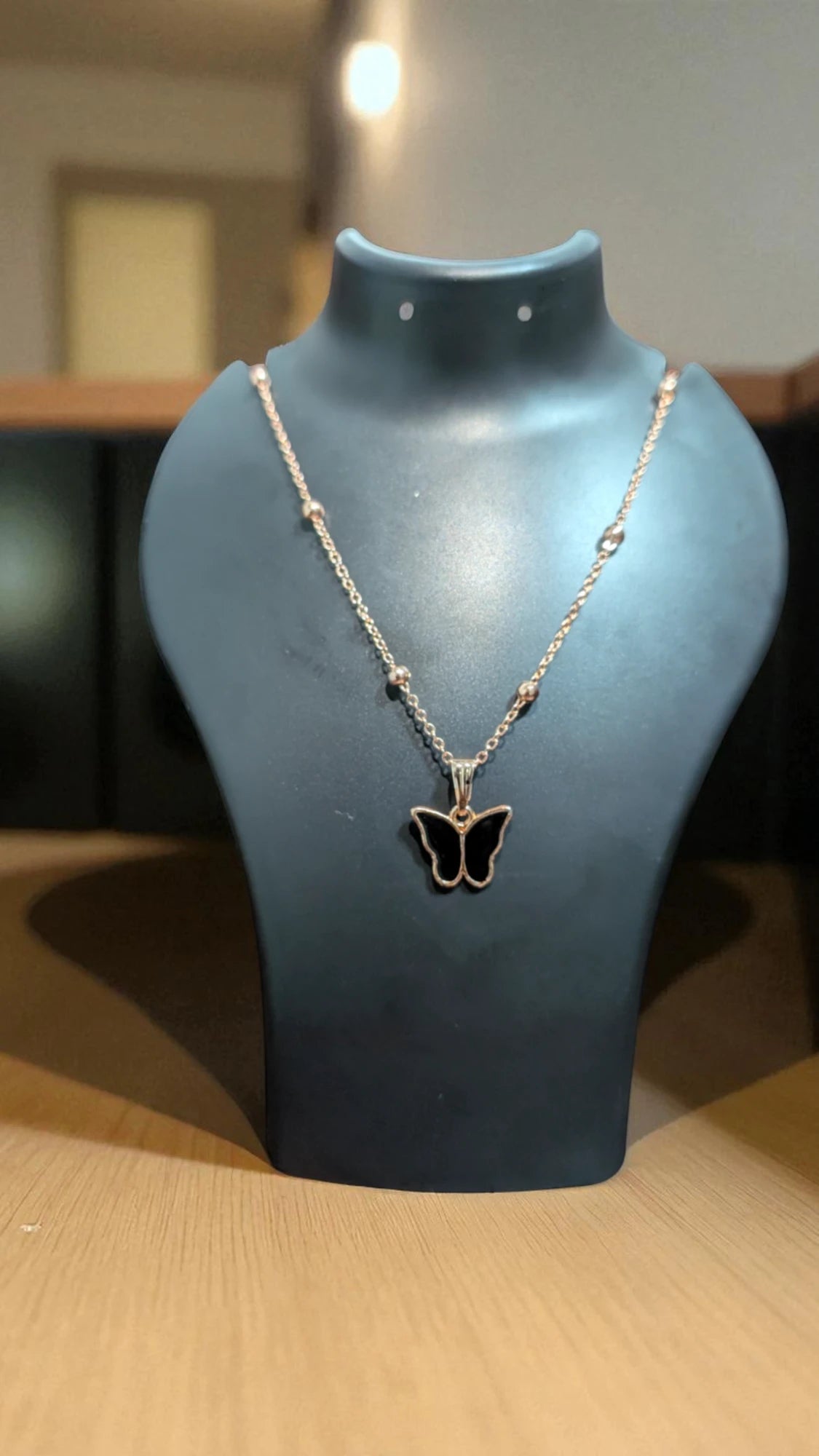 Beaded Chain Butterfly Pendant Necklace