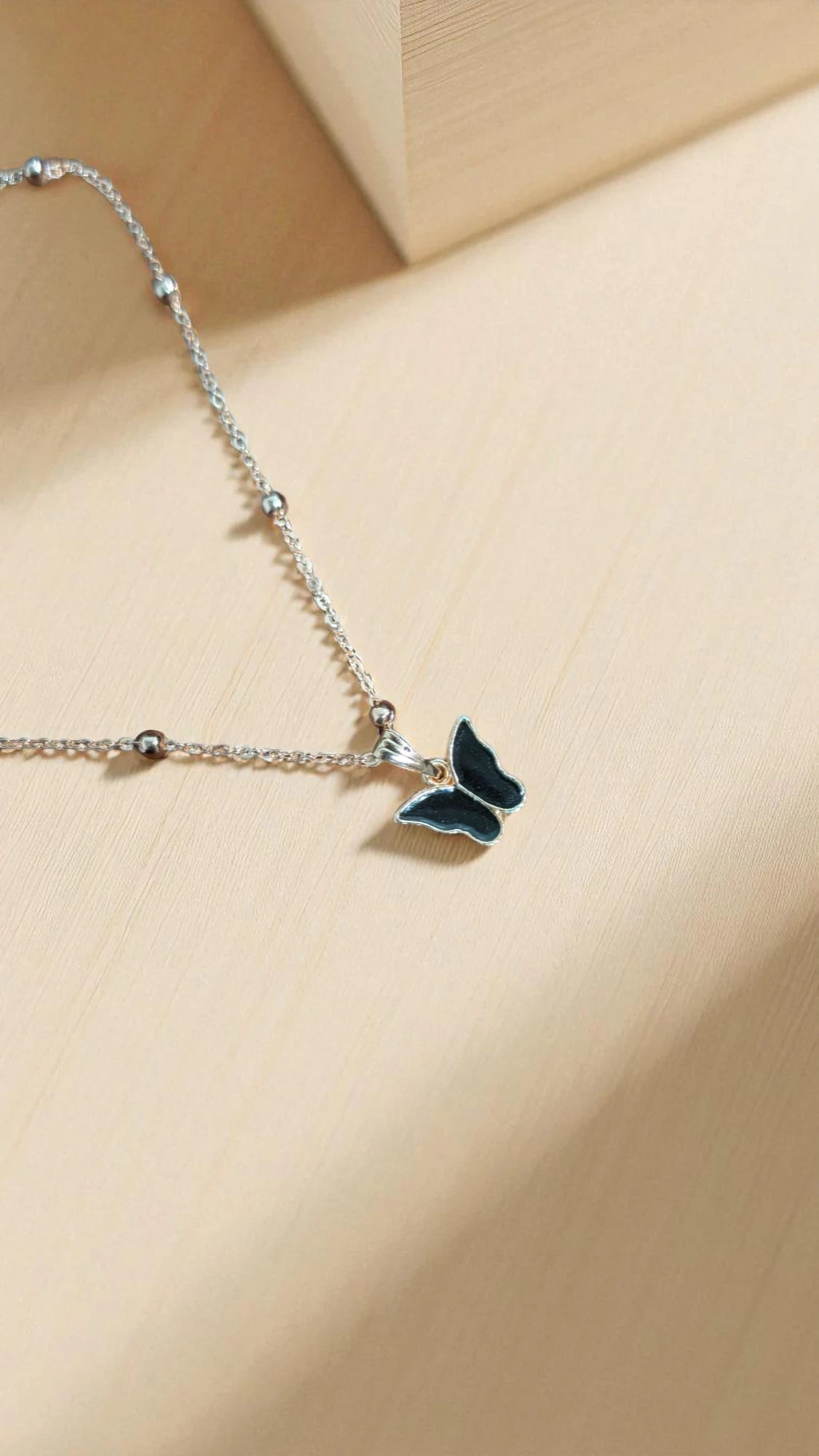 Beaded Chain Butterfly Pendant Necklace