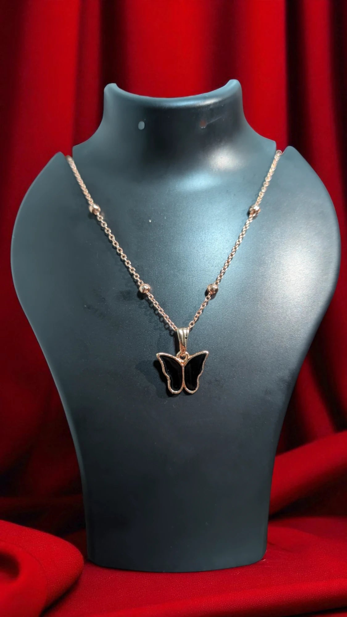 Beaded Chain Butterfly Pendant Necklace