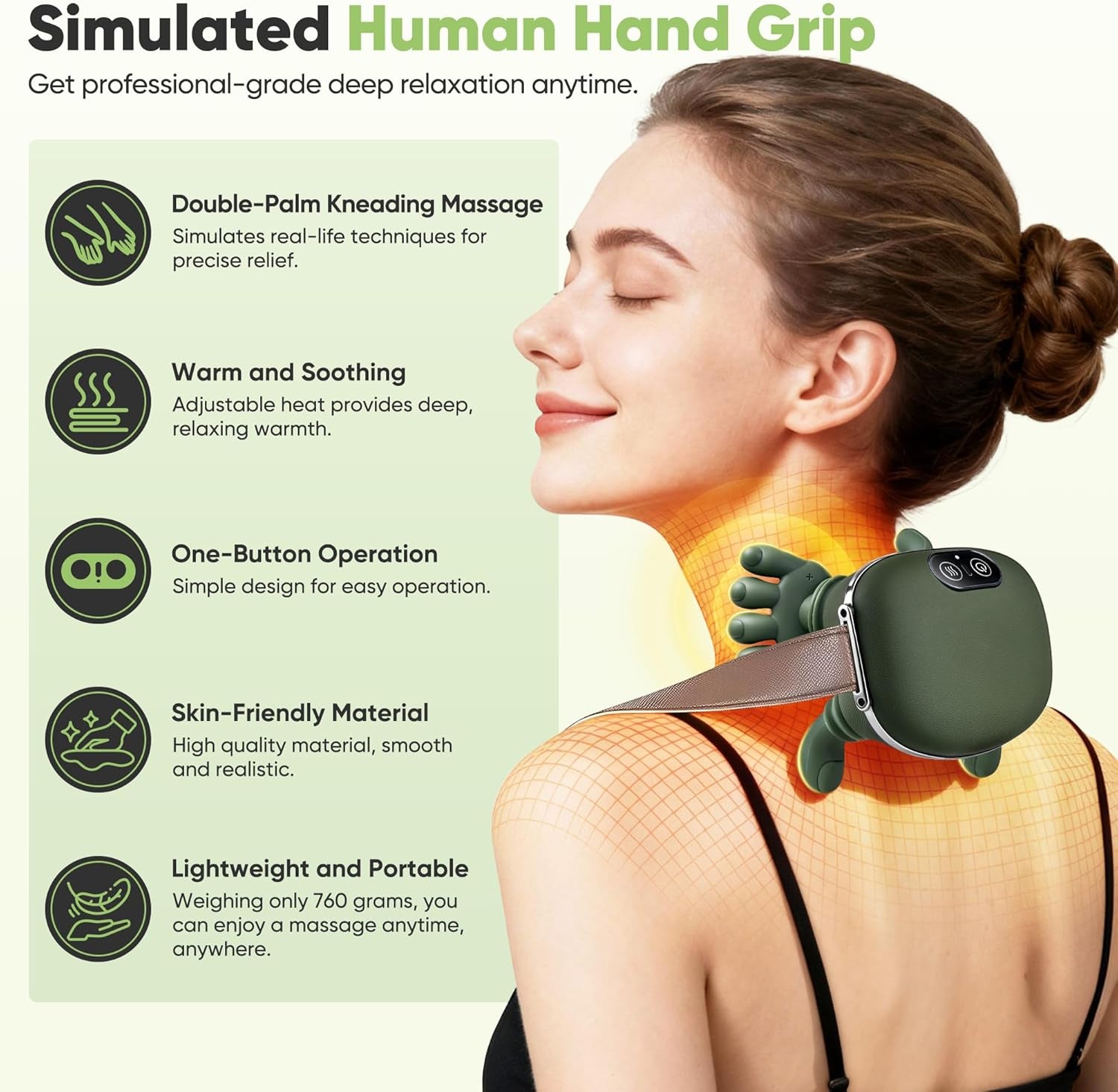 Bionic 4D Neck and Shoulder Massager with Heat – Deep Tissue Kneading, Wireless & Rechargeable Pain Relief Massager