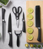 Black Wavy Kitchen Knife Set – 6-Piece Stainless Steel Professional Business Knife Set