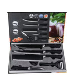Black Wavy Kitchen Knife Set – 6-Piece Stainless Steel Professional Business Knife Set