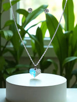 Blue Heart Pendant Necklace with Stud Earrings