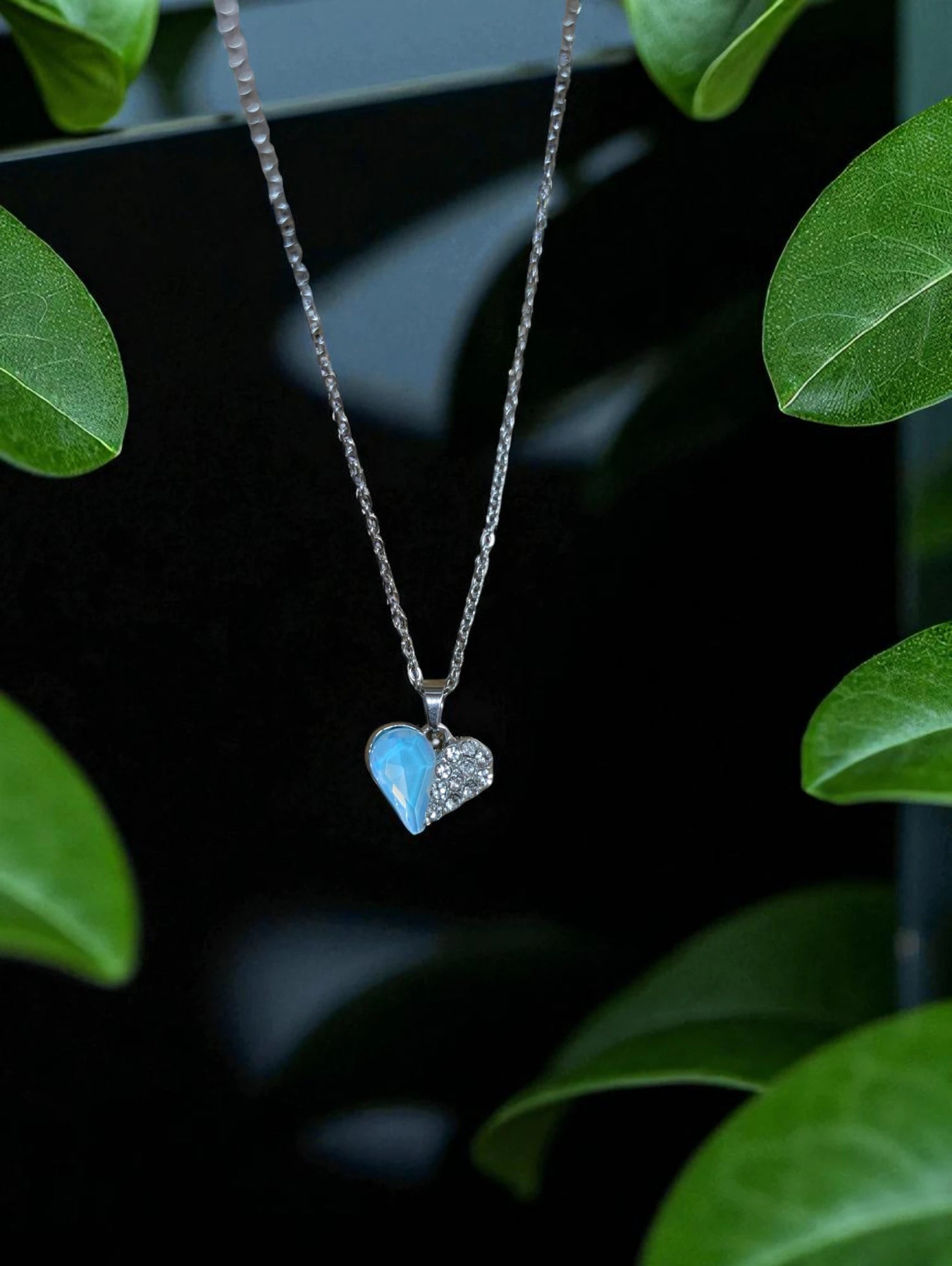 Blue Heart Pendant Necklace with Stud Earrings